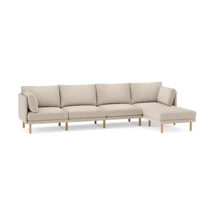 Field 5-Piece Sectional Lounger - Oatmeal - Performance Chenille / Oak - Wood