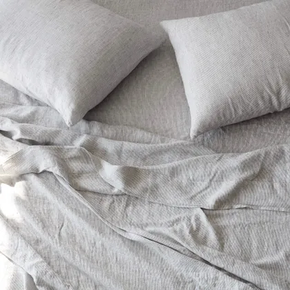 The Citizenry Stonewashed Linen Bed Sheet Set | Full | Graphite Thin Stripe