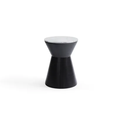 Kettle Side Table - Black - Metal / White - Marble