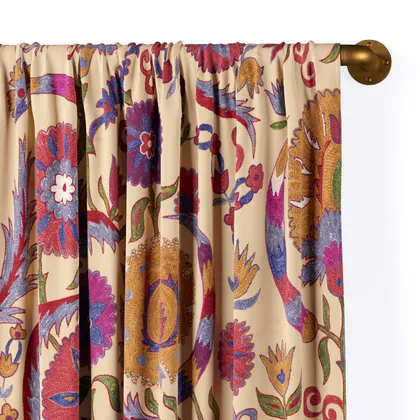 Bright Botanical Suzani Rod Pocket Curtain by St. Frank | Pink | 108" Panel | Cotton