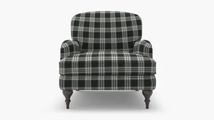 English Roll Arm Chair, Barnegat Plaid, Espresso Turned Wood Leg