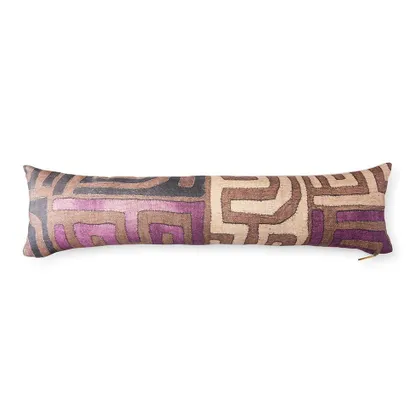 Plum Patchwork Kuba Cloth Pillow by St. Frank | Brown | 48" W x 12" H | Linen
