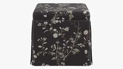 Skirted Storage Ottoman, Black Bamboo Garden