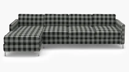 Modern Sectional, Left Facing, Barnegat Plaid, Chrome L Leg