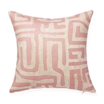 Terracotta Classic Kuba Cloth Pillow by St. Frank | Brown | 18" W x 18" H | Linen