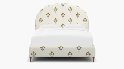 Demilune Bed, Marigold Delphine, Walnut Square Tapered Leg, Queen