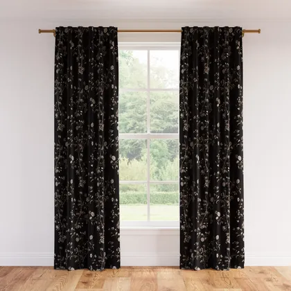 Printed Linen Curtain, Black Bamboo Garden, 50" x 96", Privacy