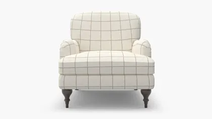 English Roll Arm Chair, Coal Windowpane, Espresso Turned Wood Leg