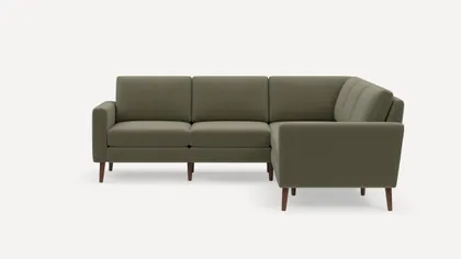Nomad 5-Seat Corner Sectional - Moss Green - Performance Flatweave / Walnut - Wood / Block