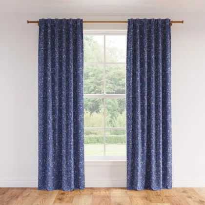 Printed Linen Curtain, Blue Mariposa, 50" x 96", Privacy