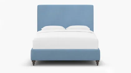 Classic Bed, French Blue Everyday Linen, Espresso Traditional Turned Leg, Queen