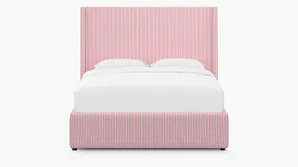 Modern Wingback Bed, Red Classic Ticking Stripe, Queen