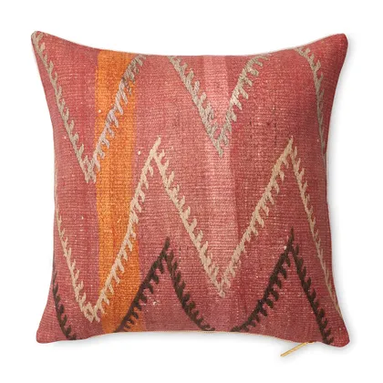 Rouge Chevron Kilim Pillow by St. Frank | Orange | 18" W x 18" H | Linen