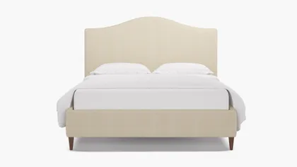 Camelback Bed, Talc Everyday Linen, Walnut Square Tapered Leg, Queen