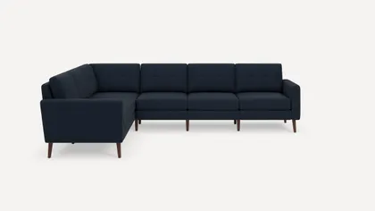 Nomad 6-Seat Corner Sectional - Navy Blue - Performance Flatweave / Walnut - Wood / Block