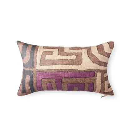Plum Patchwork Kuba Cloth Pillow by St. Frank | Brown | 26" W x 16" H | Linen
