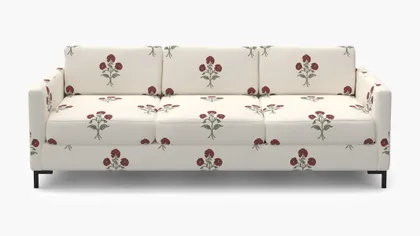 Modern Sofa, Red Delphine, Bronze L Leg
