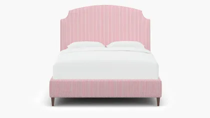 Cove Bed, Red Classic Ticking Stripe, Walnut Square Tapered Leg, Queen