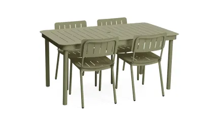 Relay Outdoor Dining Table & Chairs Set - Set of 4 / Rosemary - Powder Coated Steel