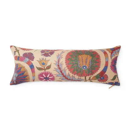 Bright Botanical Suzani Pillow by St. Frank | 48" W x 12" H | Cotton/Silk/Linen