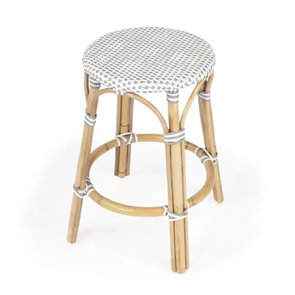 Tobias White/Gray Dot / Natural Rattan Frame Counter Stool