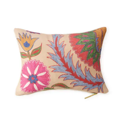 Bright Botanical Suzani Pillow by St. Frank | 26" W x 16" H | Cotton/Silk/Linen