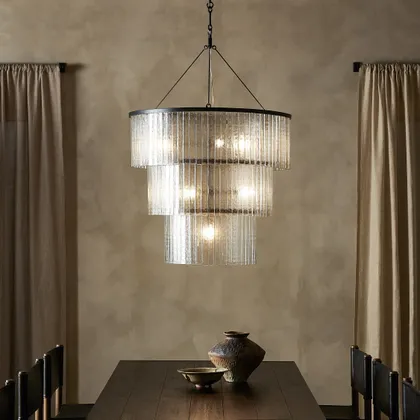 Meredith Large Chandelier-Clr Txt Glass