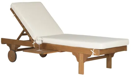 Newport Chaise Lounge Chair With Side Table - Natural/Beige - Safavieh