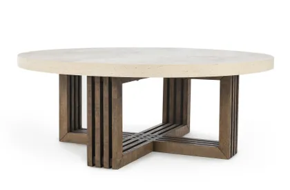 Aspen 47" Round Coffee Table Distressed Brown/Antique White