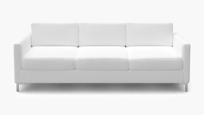 Modern Sofa, White Twill, Chrome L Leg