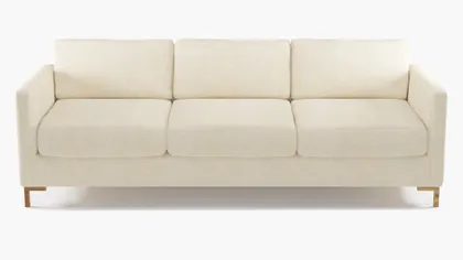 Modern Sofa, Talc Everyday Linen, Brass L Leg