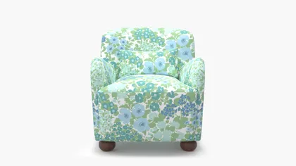 Club Chair, Mist Million Flowers, Walnut Bun Foot