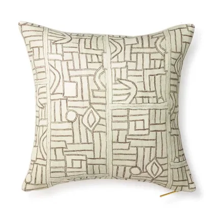 Ecru Maze Kuba Cloth Pillow by St. Frank | Brown | 20" W x 20" H | Linen