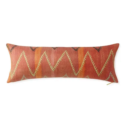 Rouge Chevron Kilim Pillow by St. Frank | Orange | 40" W x 15" H | Linen