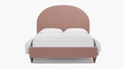 Demilune Bed, Blush Everyday Linen, Walnut Traditional Turned Leg, Queen