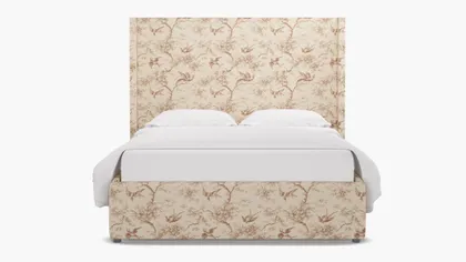 Modern Wingback Bed, Terracotta Swallows, Queen