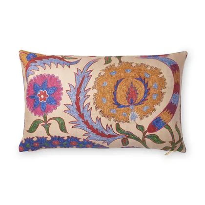 Bright Botanical Suzani Pillow by St. Frank | 40" W x 15" H | Cotton/Silk/Linen