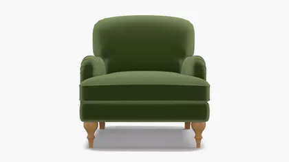 English Roll Arm Chair, Essex Performance Velvet, Natural Turned Wood Leg