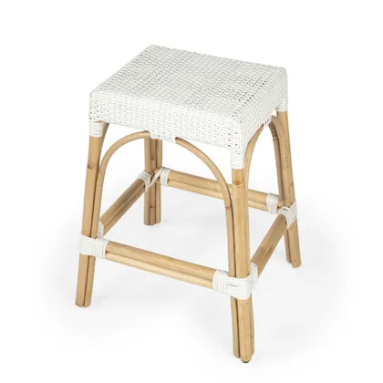 Robias Glossy White/ Natural Rattan Frame Counter Stool
