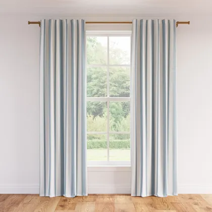 Printed Linen Curtain, French Blue Clarence Stripe, 50" x 84", Blackout