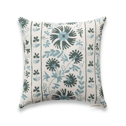 Sage Ribbon Suzani Pillow by St. Frank | Blue | 22" W x 22" H | Linen