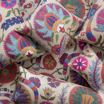 Bright Botanical Suzani Pillow by St. Frank | Magenta | 20" W x 20" H | Cotton/Silk/Linen