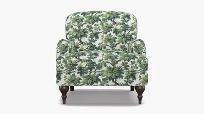 English Roll Arm Chair, Vert Woodland, Espresso Turned Wood Leg