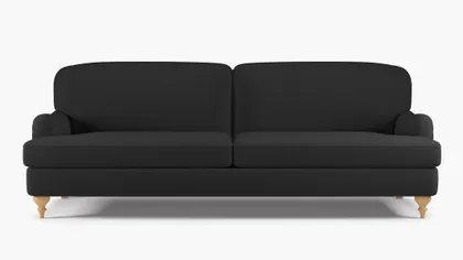 English Roll Arm Sofa, Raven Everyday Linen, Natural Turned Wood Leg