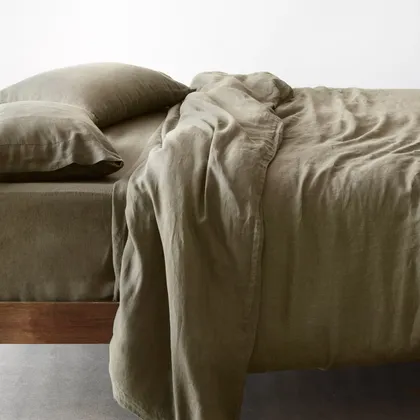 The Citizenry Stonewashed Linen Duvet Cover | King/Cal King | Duvet + Sham Set | Olive
