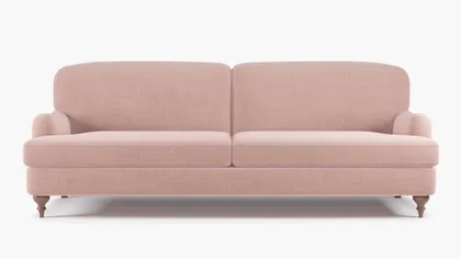 English Roll Arm Sofa, Blush Everyday Linen, Walnut Turned Wood Leg