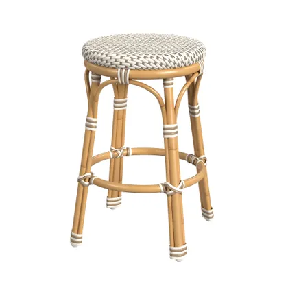 Tobias Beige and White Outdoor Counter Stool