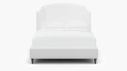 Cove Bed, White Twill, Espresso Decorative Tapered Leg, Queen
