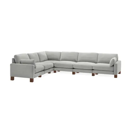 Union 6-Seat Sectional - Crushed Gravel - Performance Chenille / Walnut - Wood / Square Leg