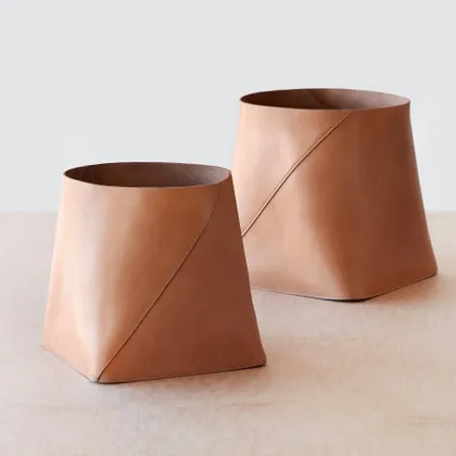 The Citizenry Azad Tall Leather Storage Bins Set of 2 | Medium/Large | Natural